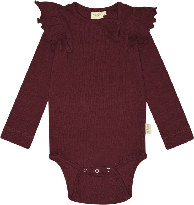 PETIT PIAO Body L/S Modal Frill Dark cherry