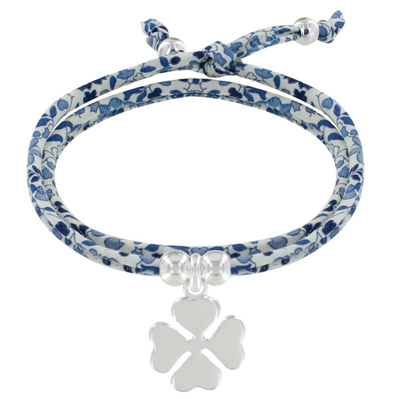 Bracelet Double Tour Lien Liberty et Trèfle Argent - Colors - Bleu Navy