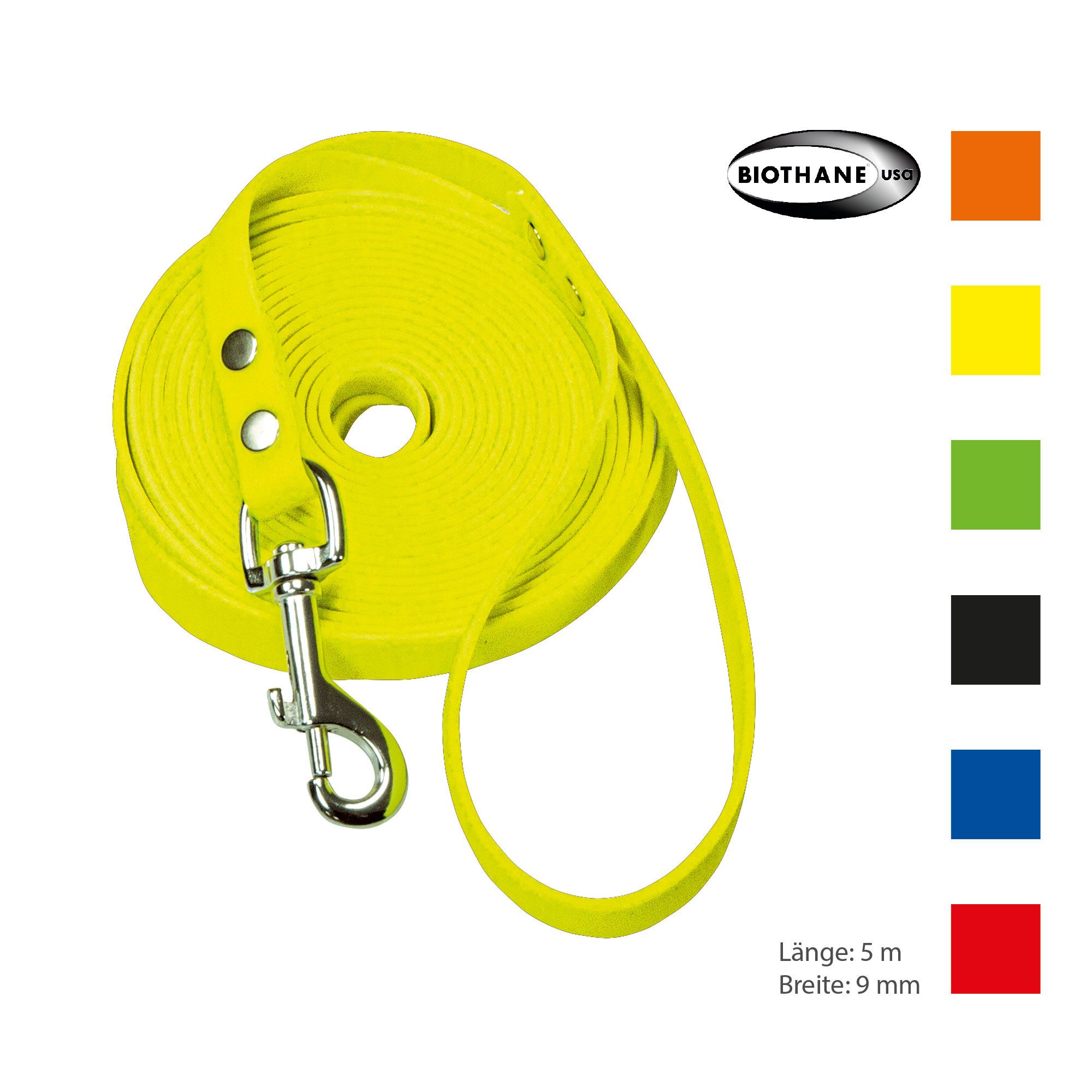 Schecker Biothane® Schleppleine mit Handschlaufe 5 m / 9 mm