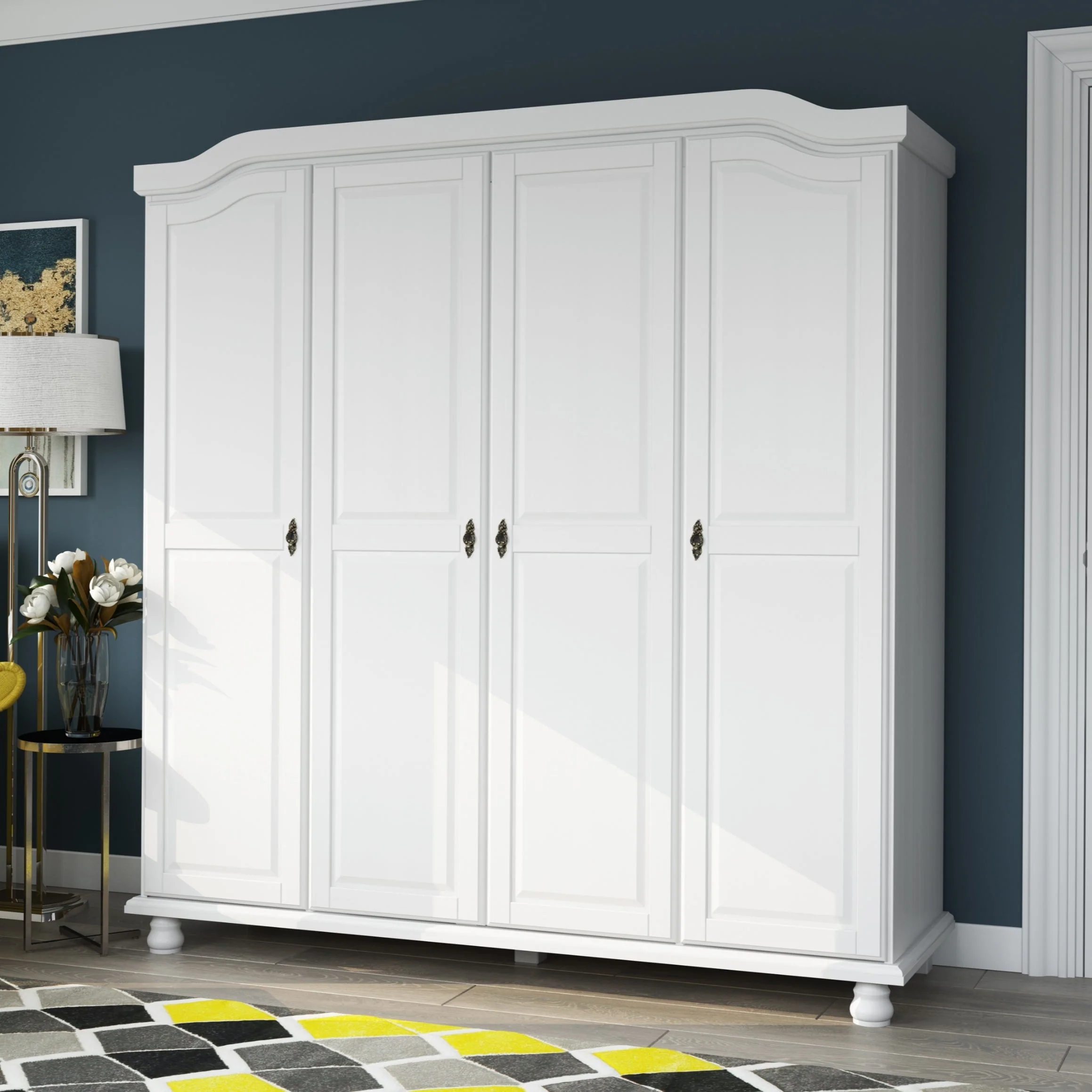 Palace Imports 100% Solid Wood Kyle 4-Door Wardrobe Armoire with Solid Wood or Mirrored Doors