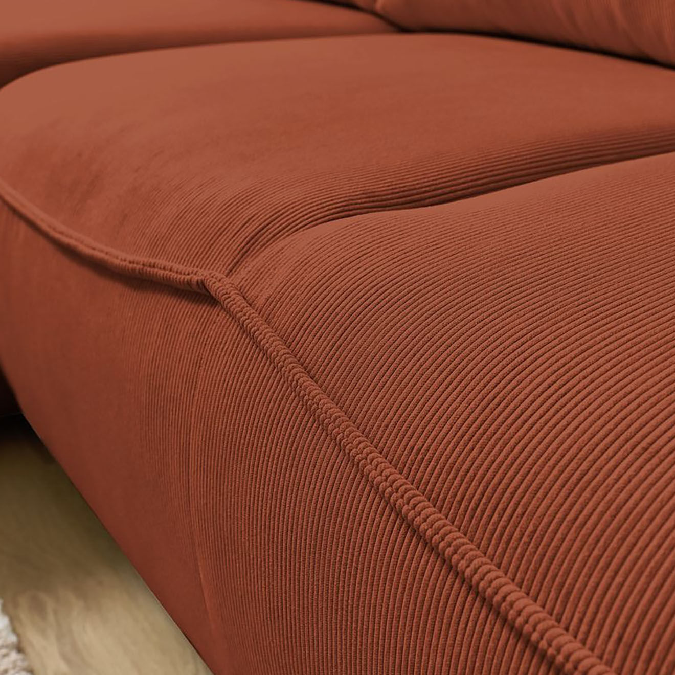 Bobochic Canapé d'angle gauche convertible coffre jasmin velours côtelé orange - 256x158x90 cm