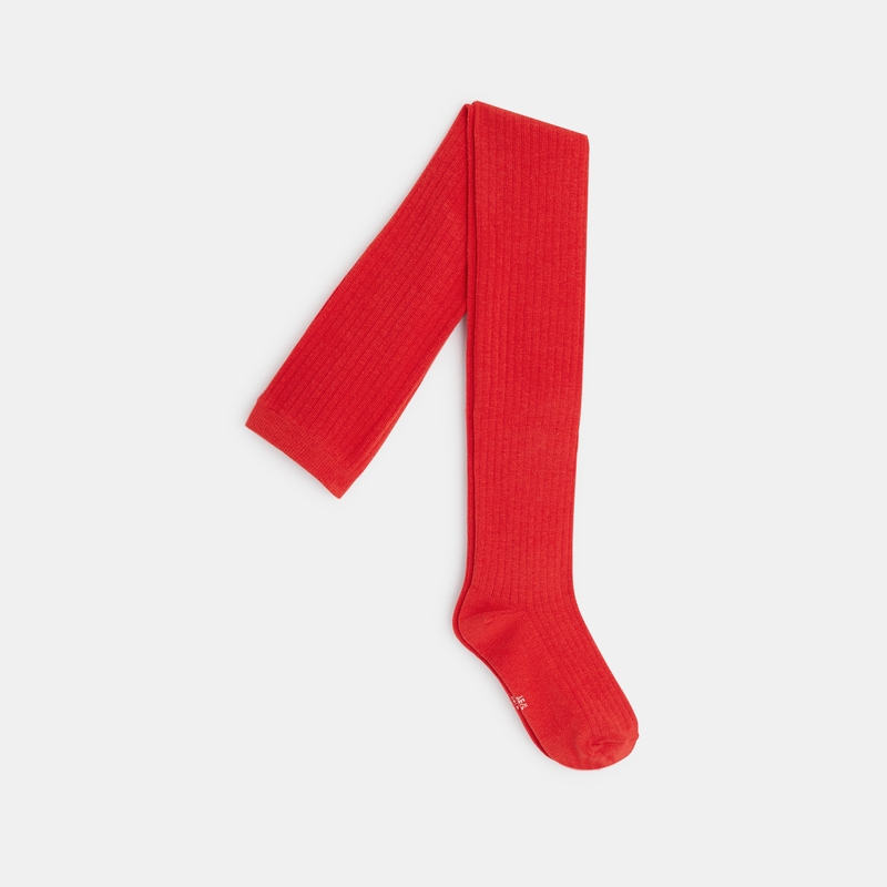 Collants en tricot côtelé rouges fille