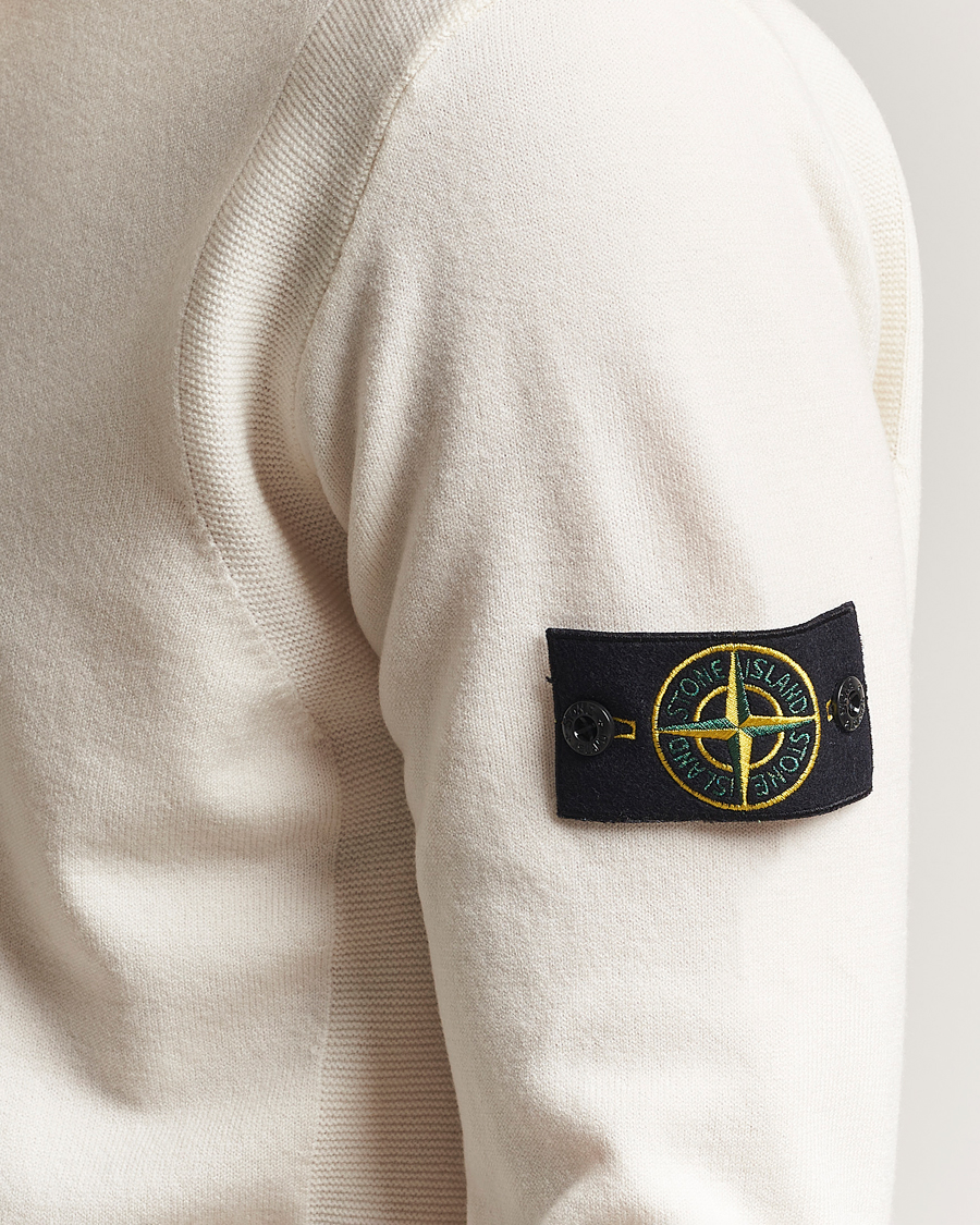 Stone Island Stretch Wool Knitted Half Button Jumper Ivory
