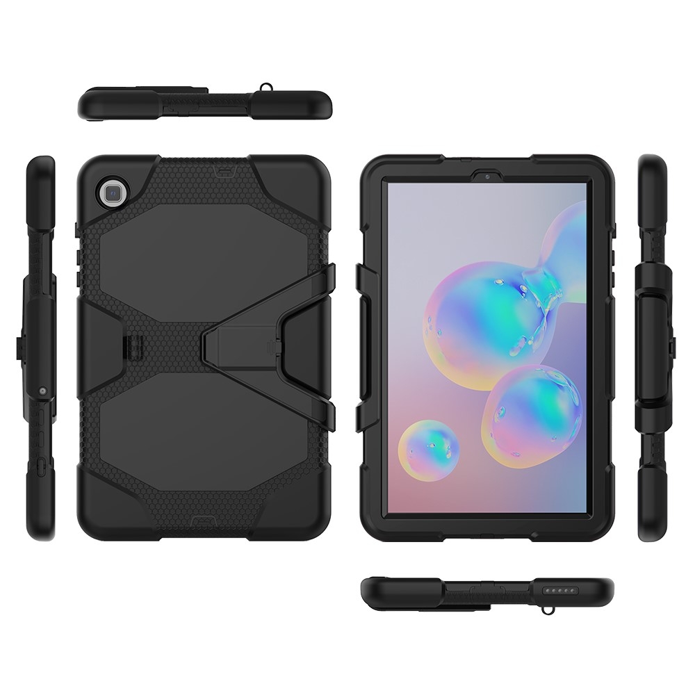 Samsung Galaxy Tab S6 Lite (2024/2022/2020) Hybrid Outdoor Silikon Case Hülle mit Aufsteller und Touch Pen Halterung - Schwarz