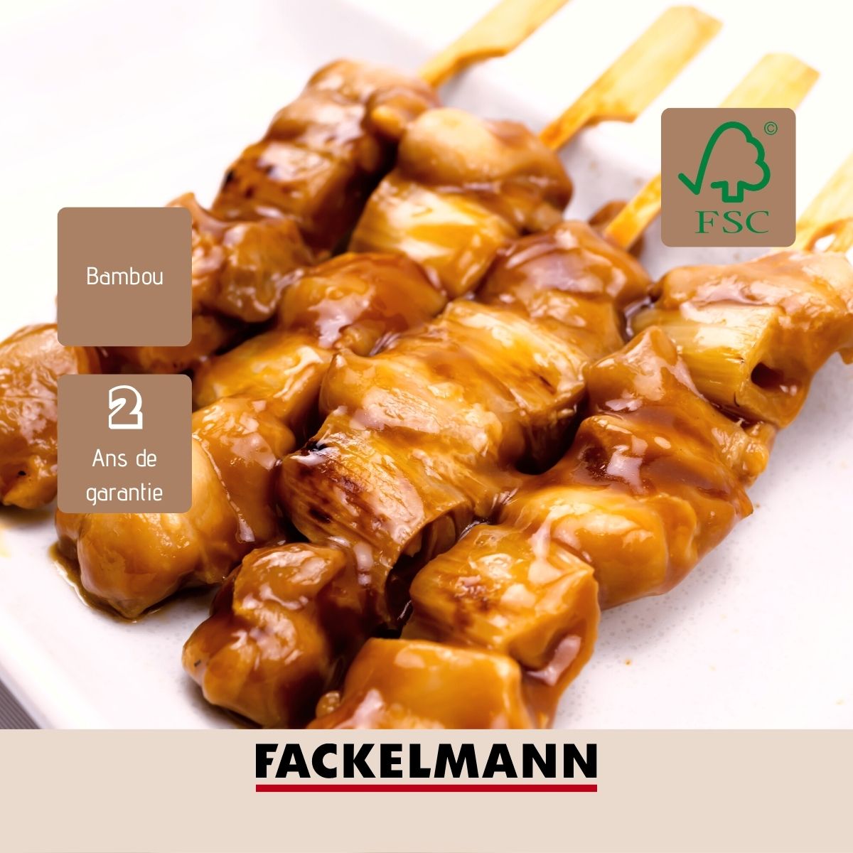 Lot de 50 piques à brochettes 15 cm en bambou FSC Basic Fackelmann