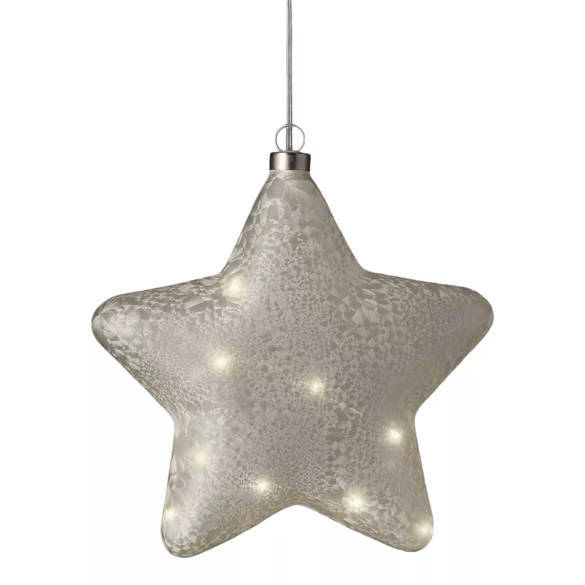 Étoile lumineuse en verre à piles 15 LED (D20 cm) Glacée Blanc chaud