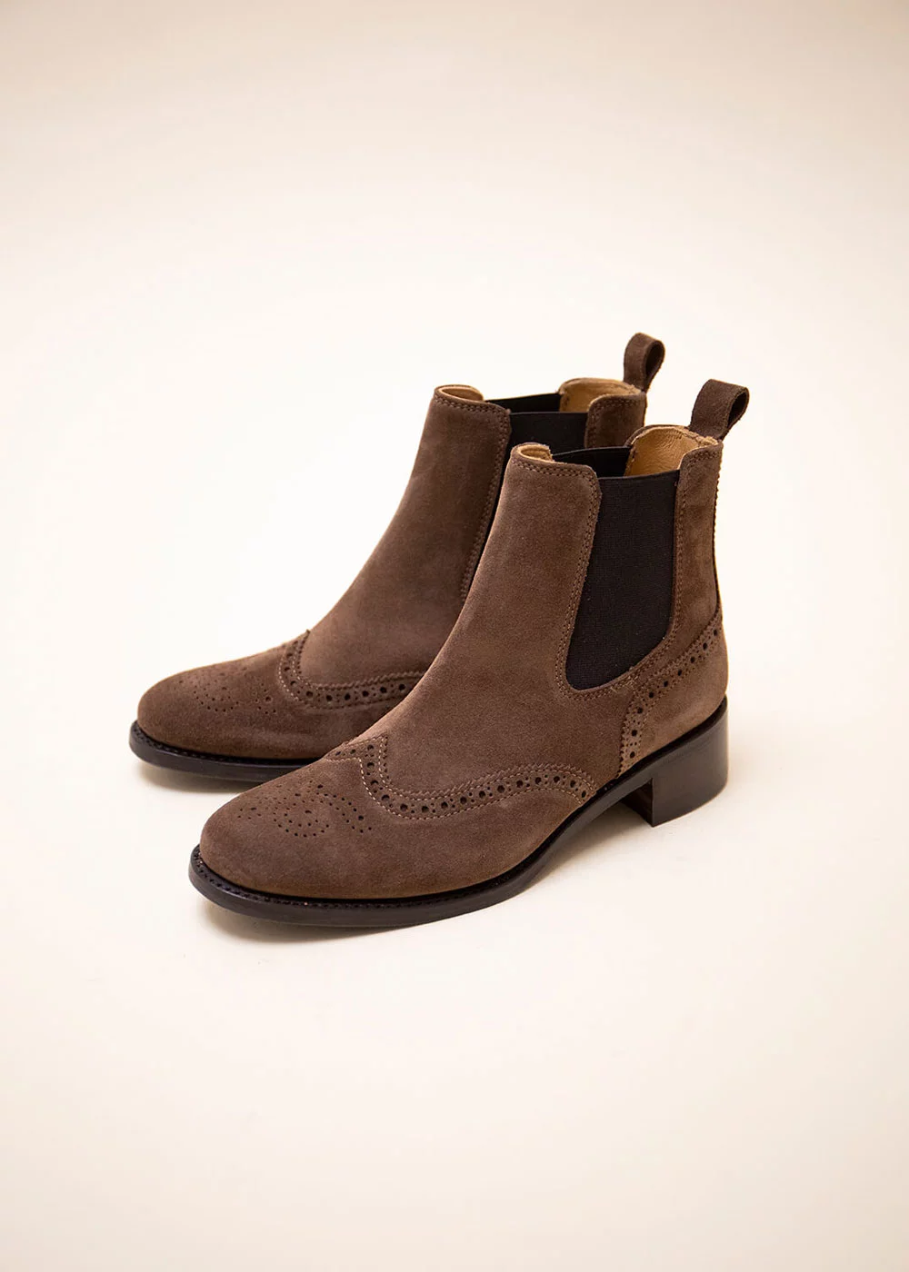H WING TIP CHELSEA CUIR VELOURS MARRON
