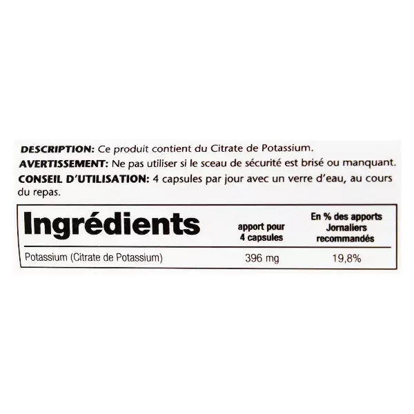 Citrato de Potássio Solaray 396mg 60 Cápsulas Vegetais