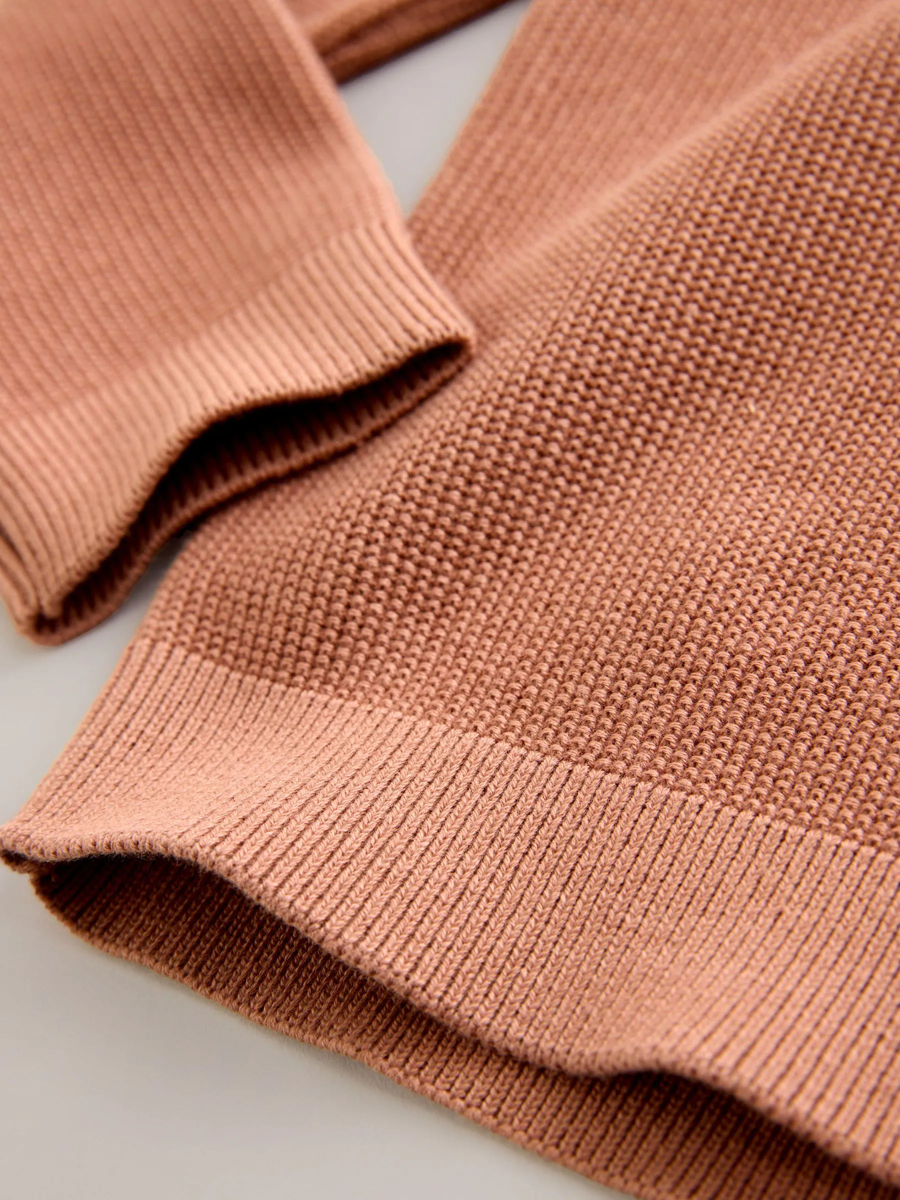 Roestbruin - Gebreid poloshirt met rits bij de hals en lange mouwen (3-16jr)