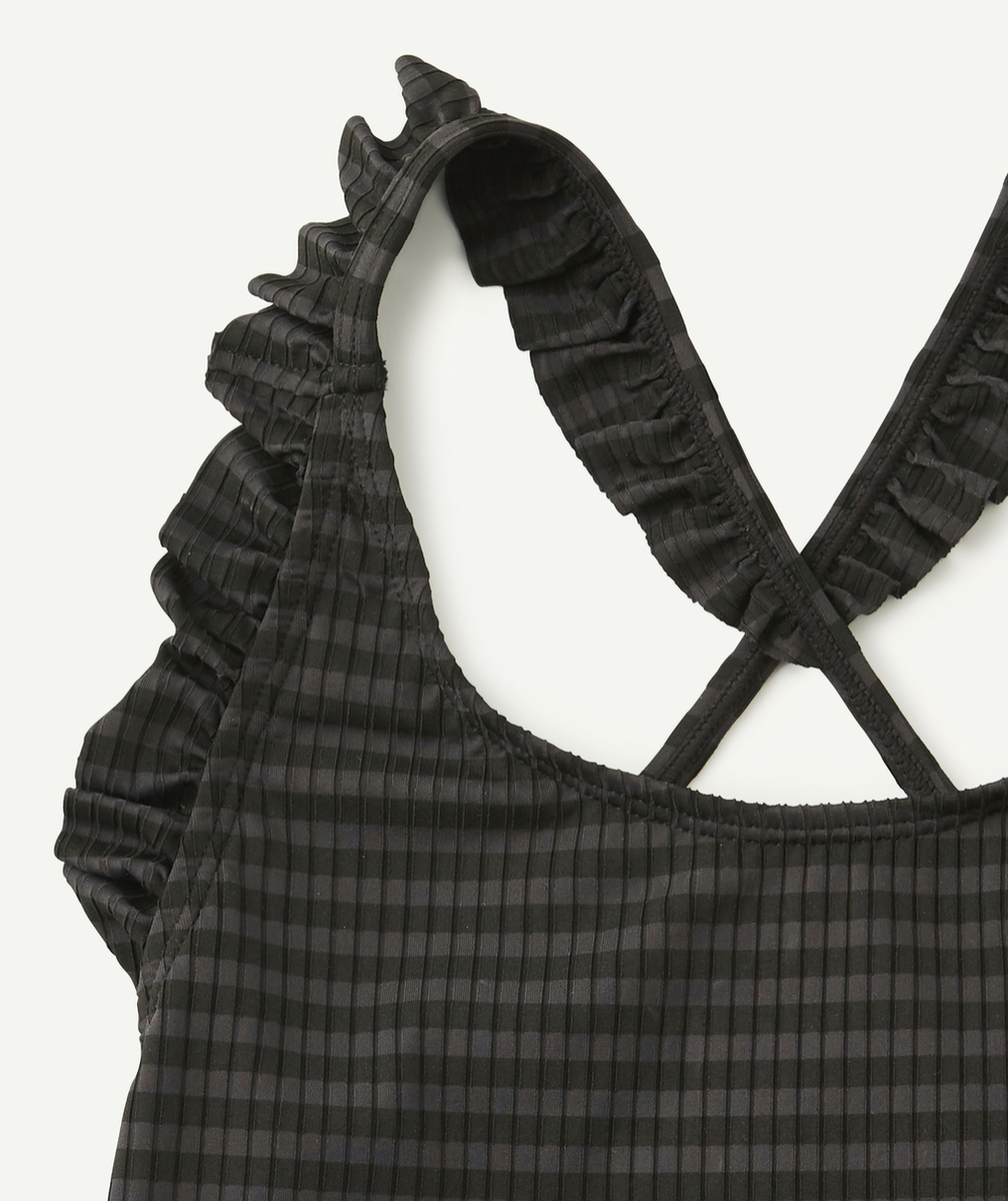 LE MAILLOT DE BAIN 1 PIÈCE NOIR AVEC BRETELLES VOLANTÉES