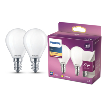 Philips LED kogel E14 40W warm wit licht mat niet dimbaar 2 stuks