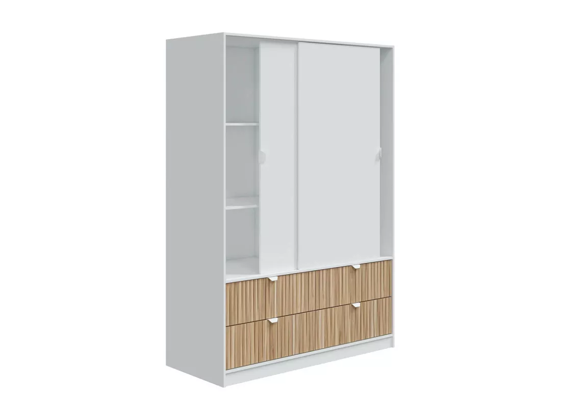 Garde-robe 2 portes Dzedadk, Meubles de chambre, Penderie de plain-pied, Placard à vêtements, 140x60 h200 cm, Blanc et Chêne clair