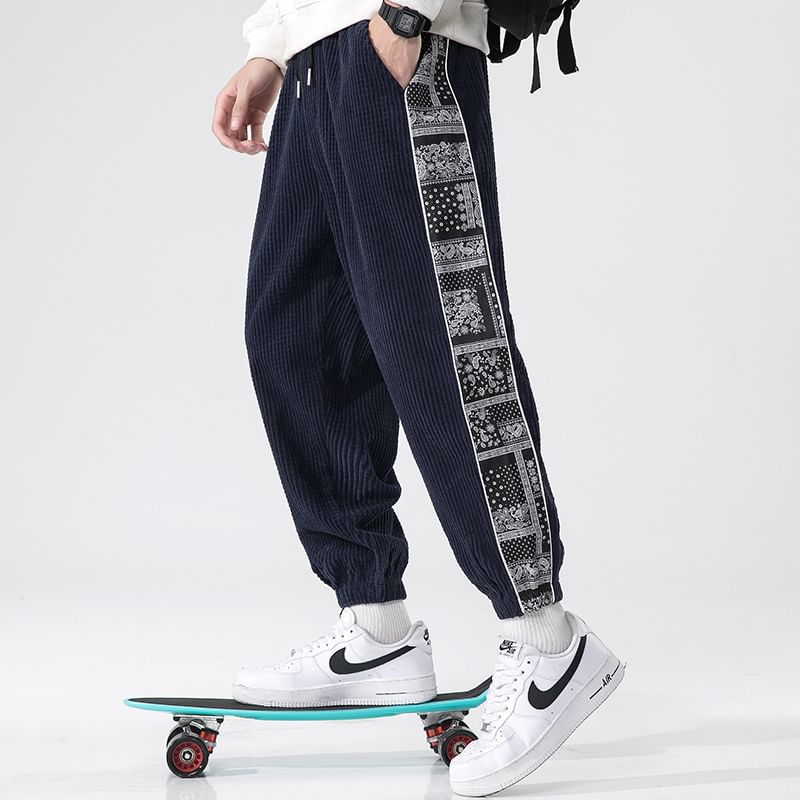 FORSETI - Corduroy cropped harem-joggingbroek met trekkoord in de taille en paisleyprint