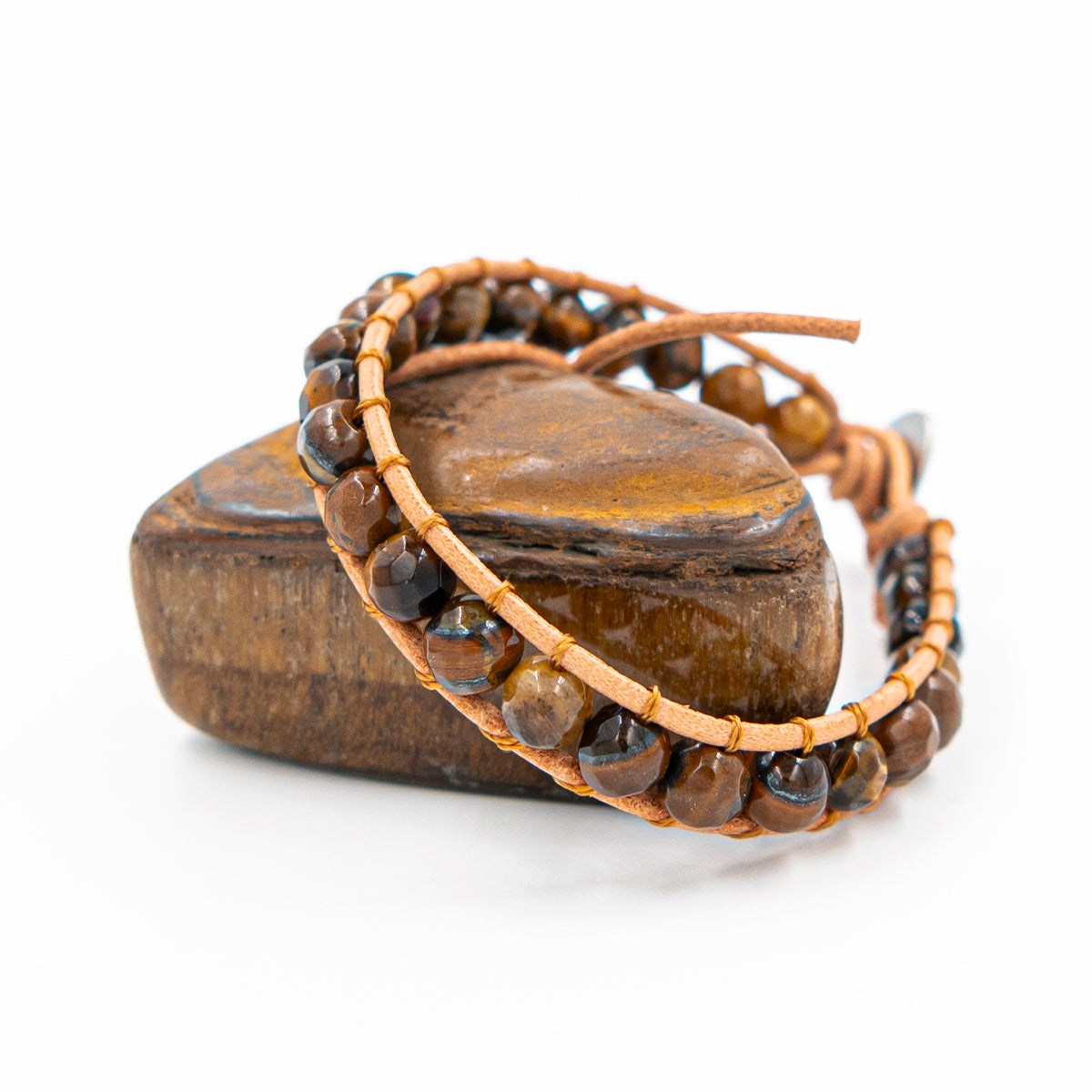 Bracelet Facelia en pierres naturelles Oeil de tigre et cuir véritable
