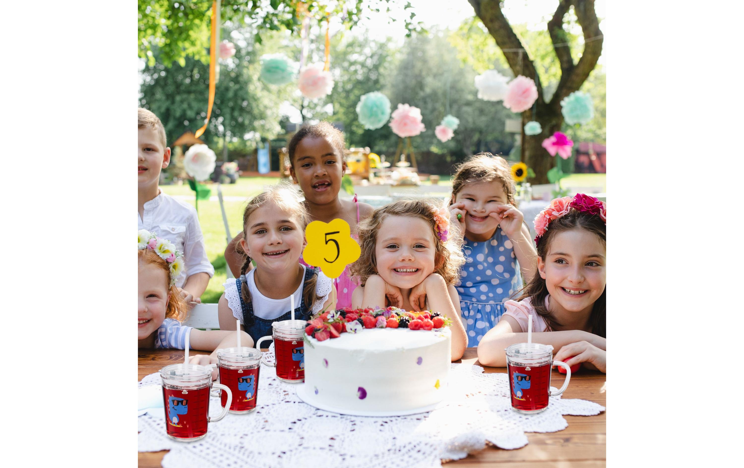 Kindertrinkglas Dino 2 Stück, 400 mlGlas mit Deckel und Strohhalm