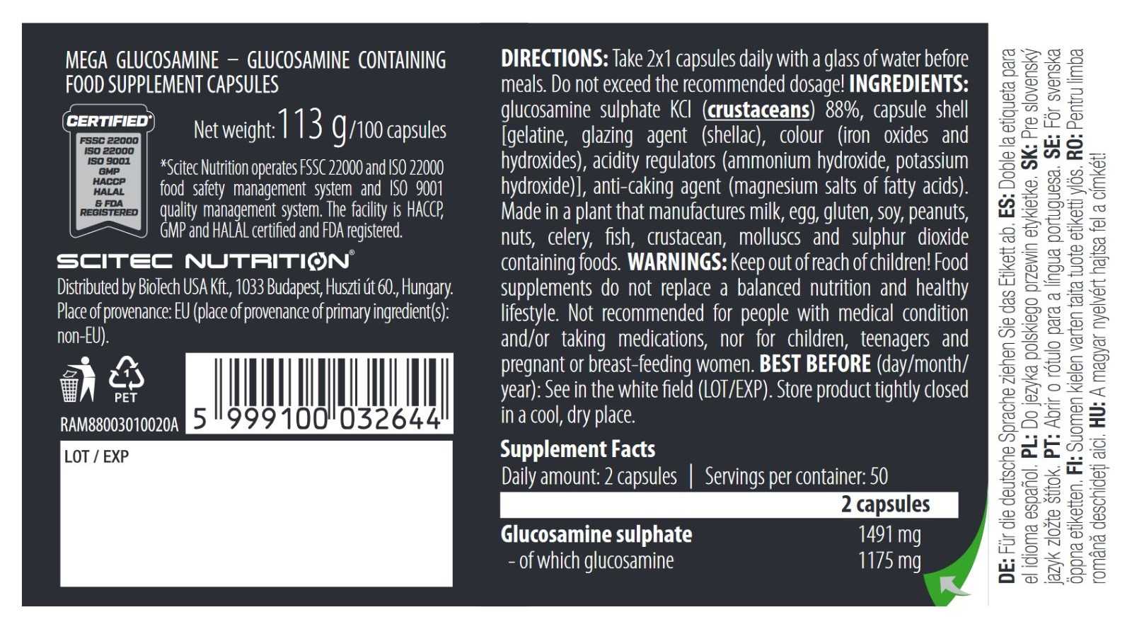 Scitec Nutrition Mega Glucosamina 100 cápsulas