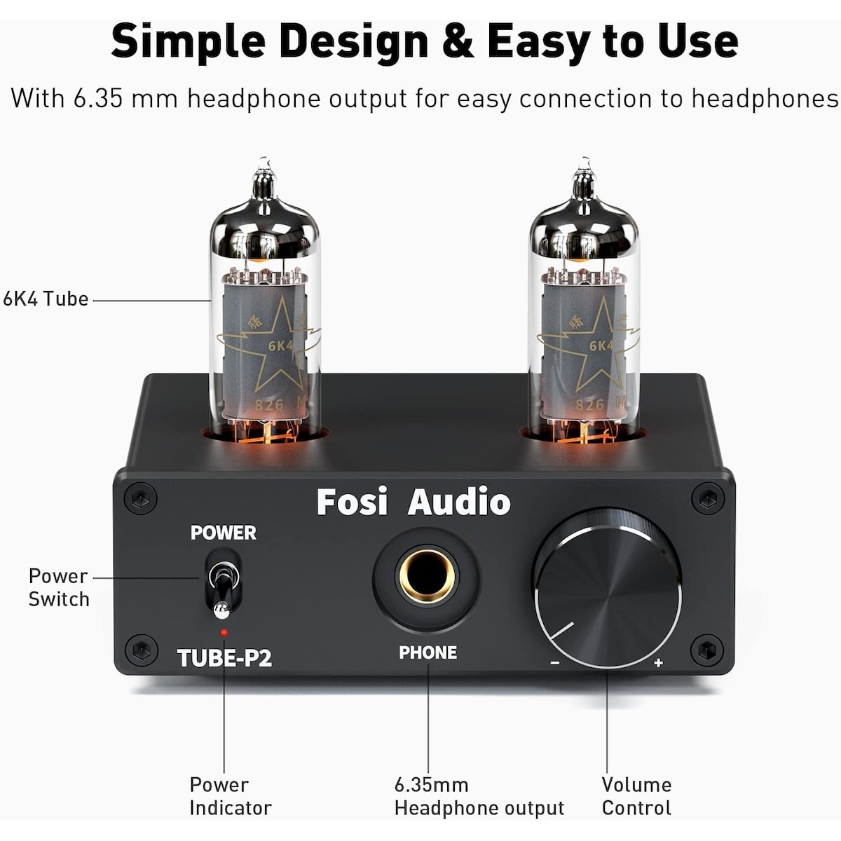Fosi Audio P2 Hodetelefonforsterker Vakuumrør Hodetelefonforsterker Mini Hi-Fi Stereo Audio