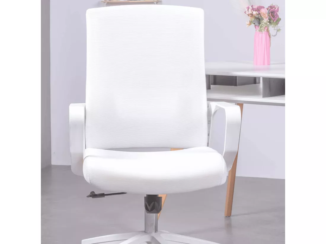 Chaise de bureau ergonomique avec roulettes et accoudoirs - Mesh - Blanc