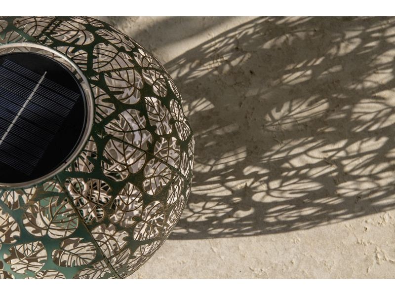STT Windlicht Solar Antic Ball Monstera Ø 40 cm, Dunkelgrün Solarleuchte zum Aufstellen