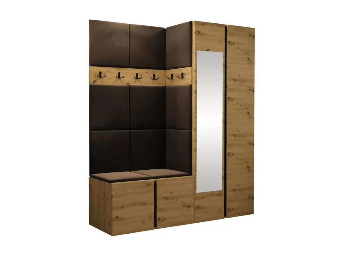 Meuble d'entrée Hartford 278, 186x158x46cm, Miroir, Marron|Chêne Artisan