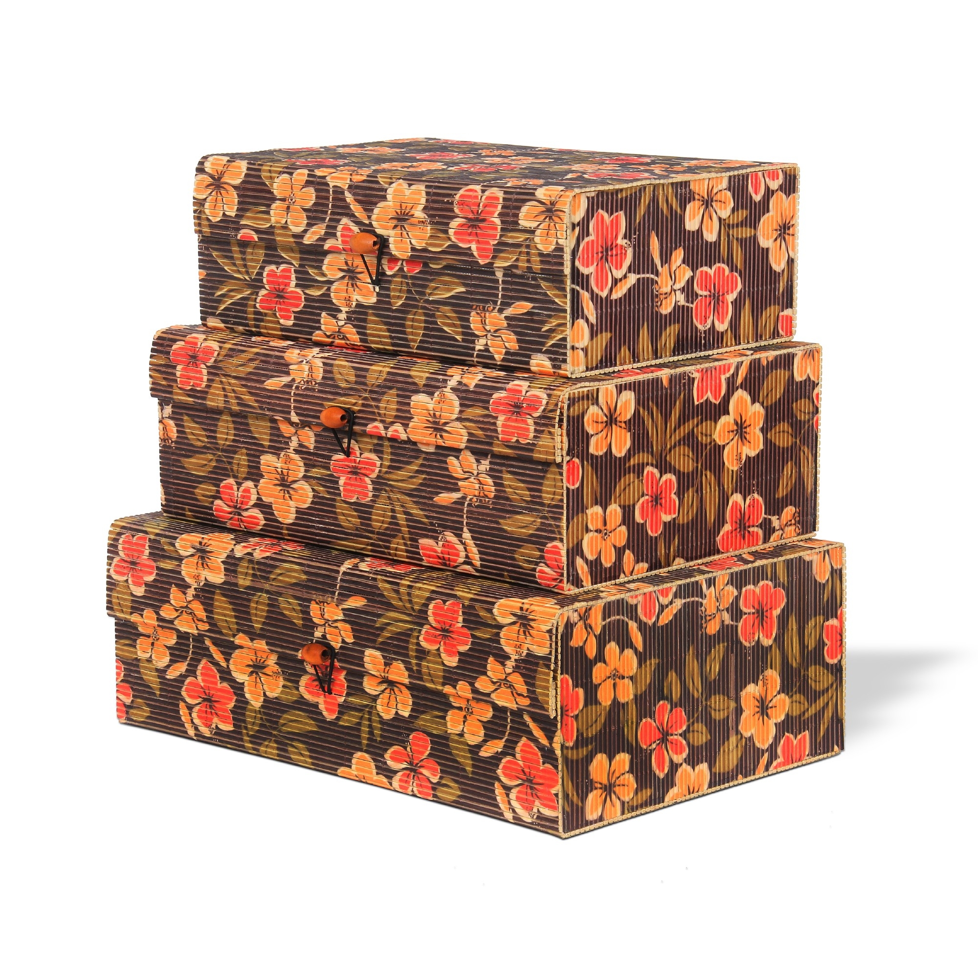 3er-Set Bambus-Deckelboxen 'Blumen' von fischer's lagerhaus