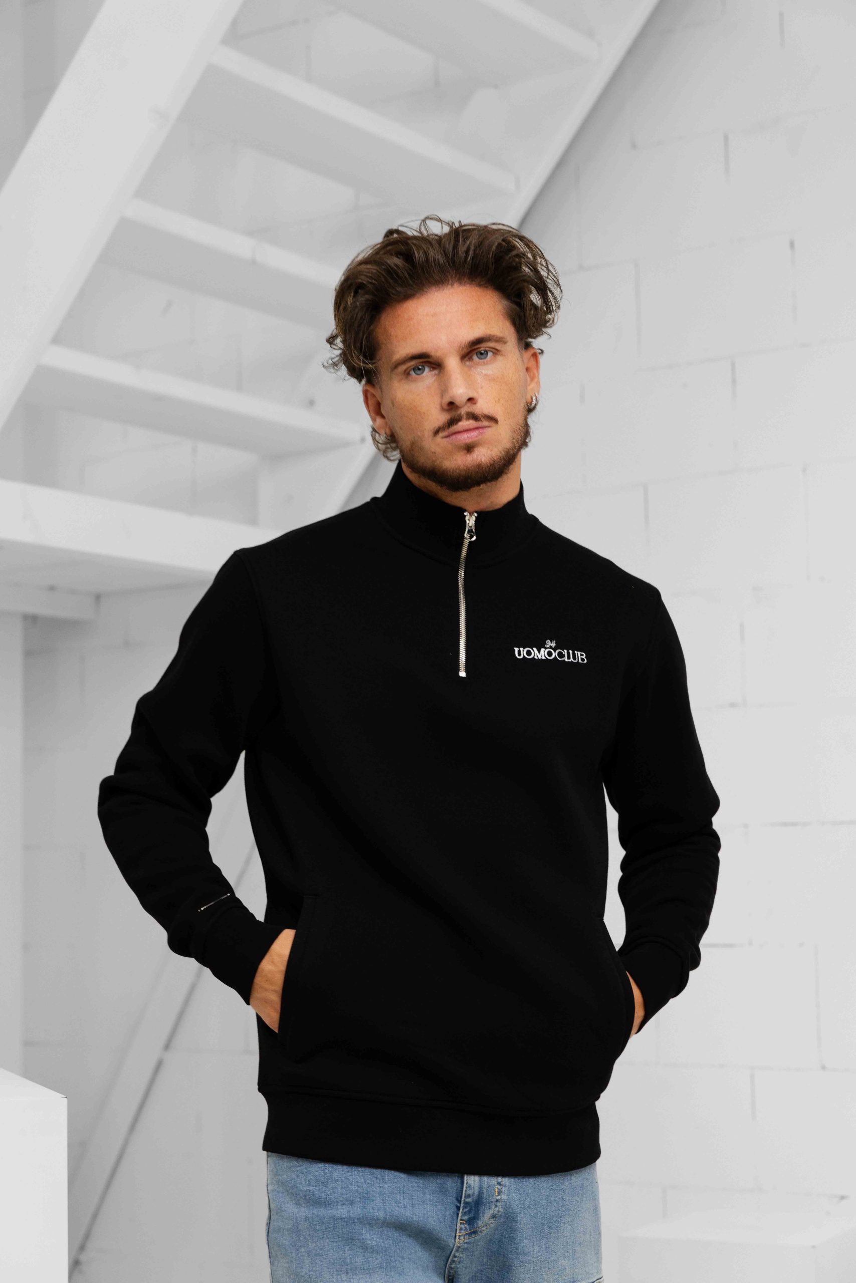 24 Uomo Club Half Zip Sweater Heren Black
