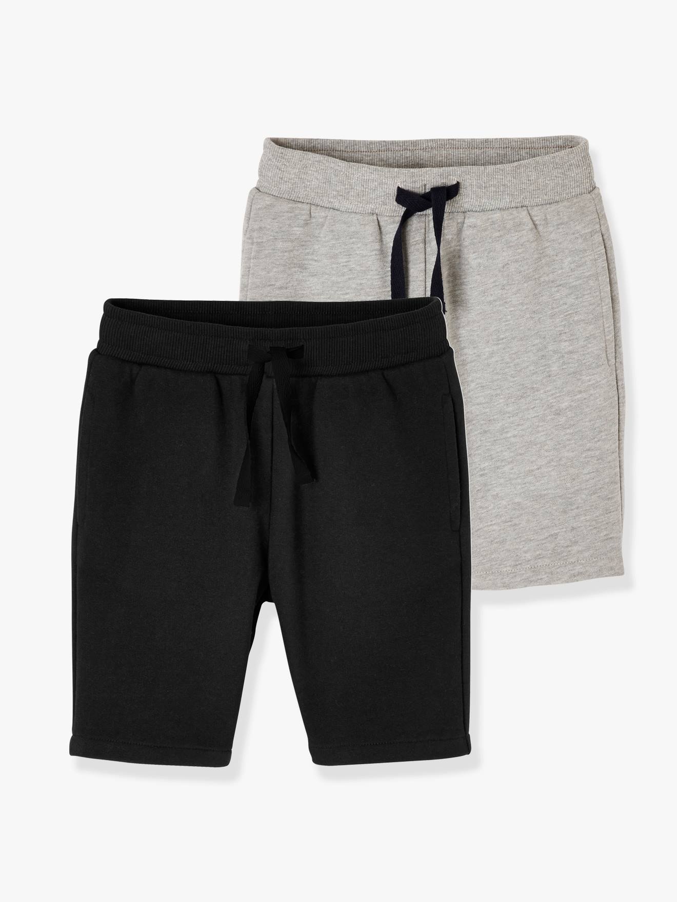Conjunto de 2 bermudas de lã polar bicolor pretas/multicoloridas para meninos