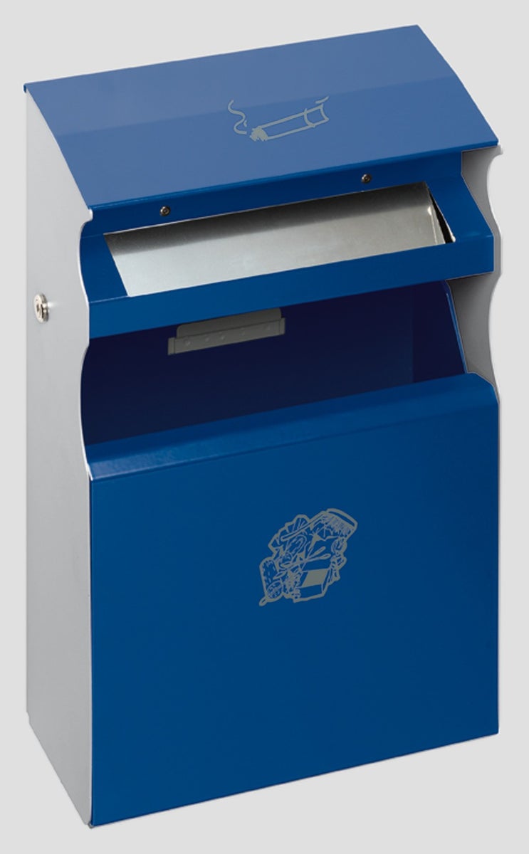 PROREGAL Vierkante Combinatie Asbak met Inlaatklep, 15 Liter, HxBxD 54 x 30 x 14 cm, Gegalvaniseerd Staal, Blauw
