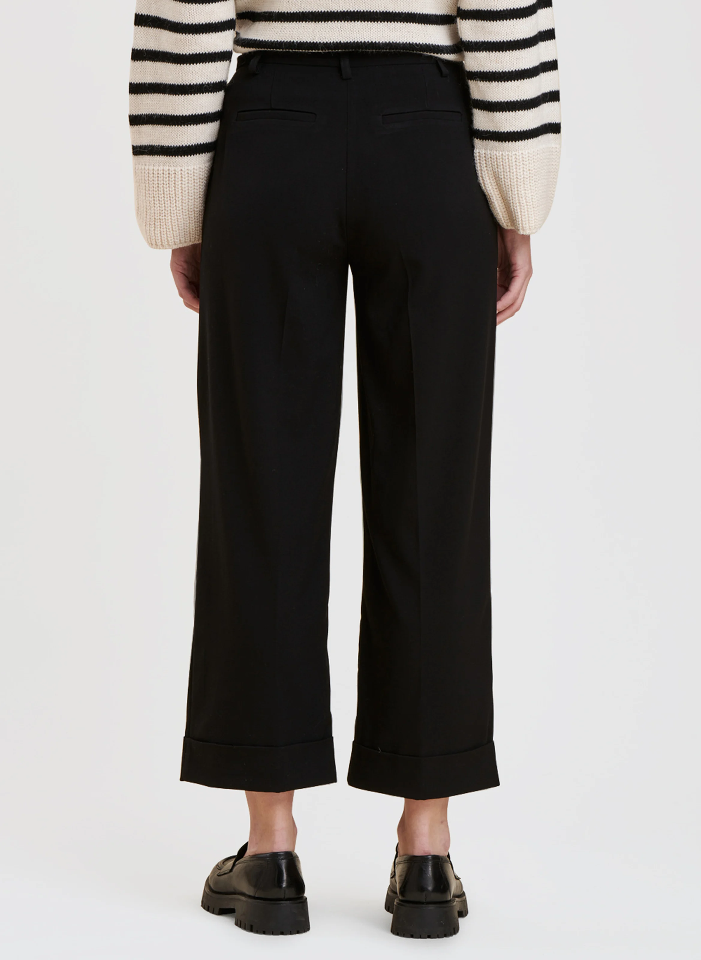 Pantalon large à revers | Noir