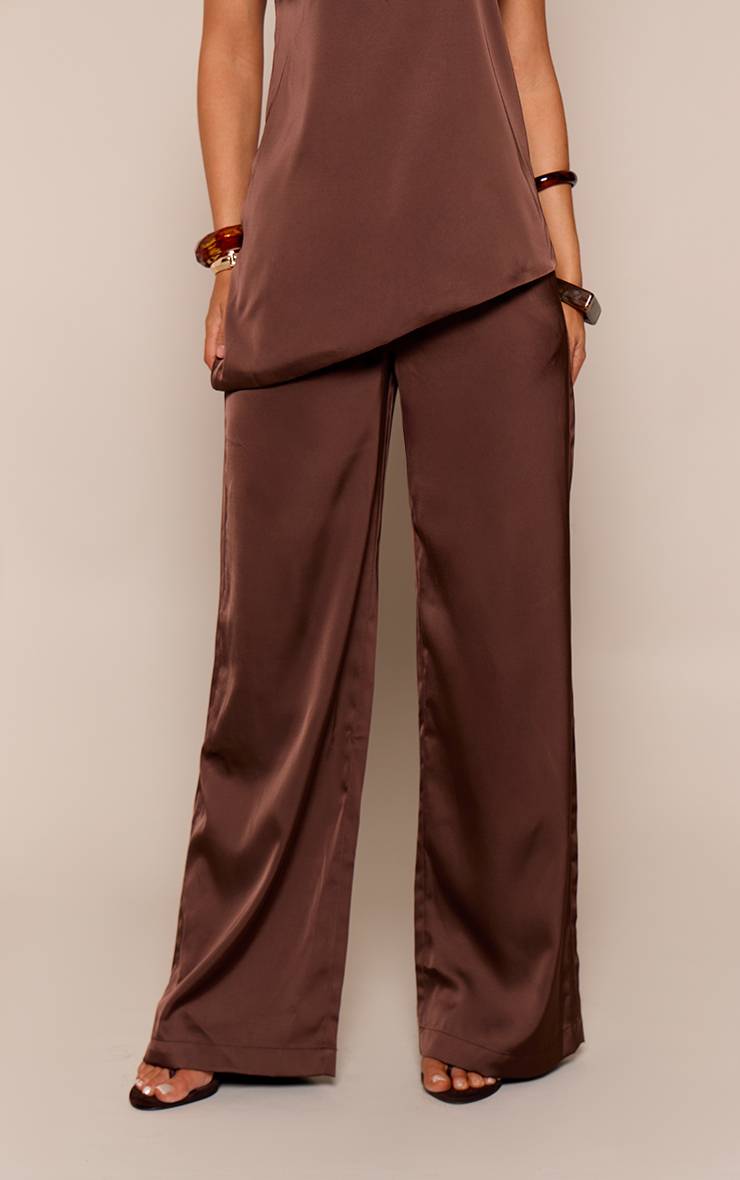 Chocolat Pantalon Large Ample En Satin Ensemble Coordonné
