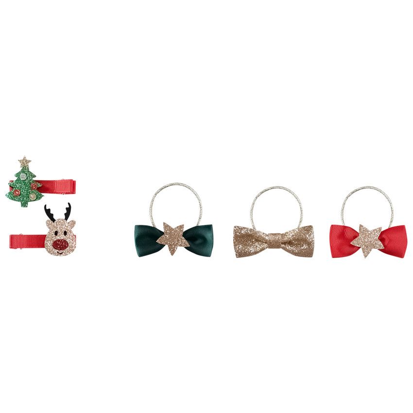 Lot de 2 barrettes + 3 élastiques de Noël pour fille - Jaune
