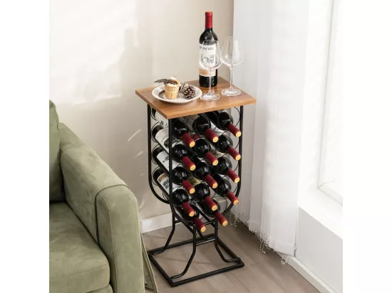 Casier à Vin Industriel en Métal pour 14 Bouteilles, Étagère à Vin Porte Bouteilles avec Roues Amovibles et Verrouillables, Cadre en métal solide, Style industriel