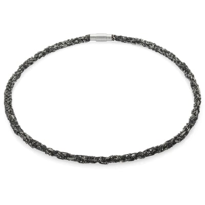 Collier gestrickt, Silber oxidiert