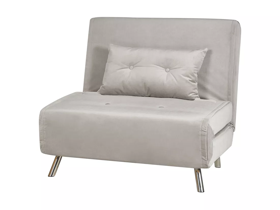 Canapé convertible 1 place en velours gris clair FARRIS
