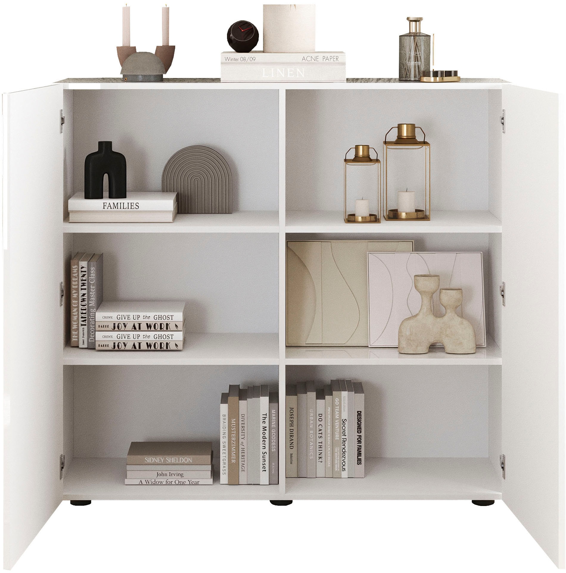 INOSIGN Highboard »Rio, Höhe 111 cm, Breite 120 cm, Stauraumschrank, Kommode, 2 Türen,« geriffelte MDF-Fronten, modern u. elegant, viel Stauraum