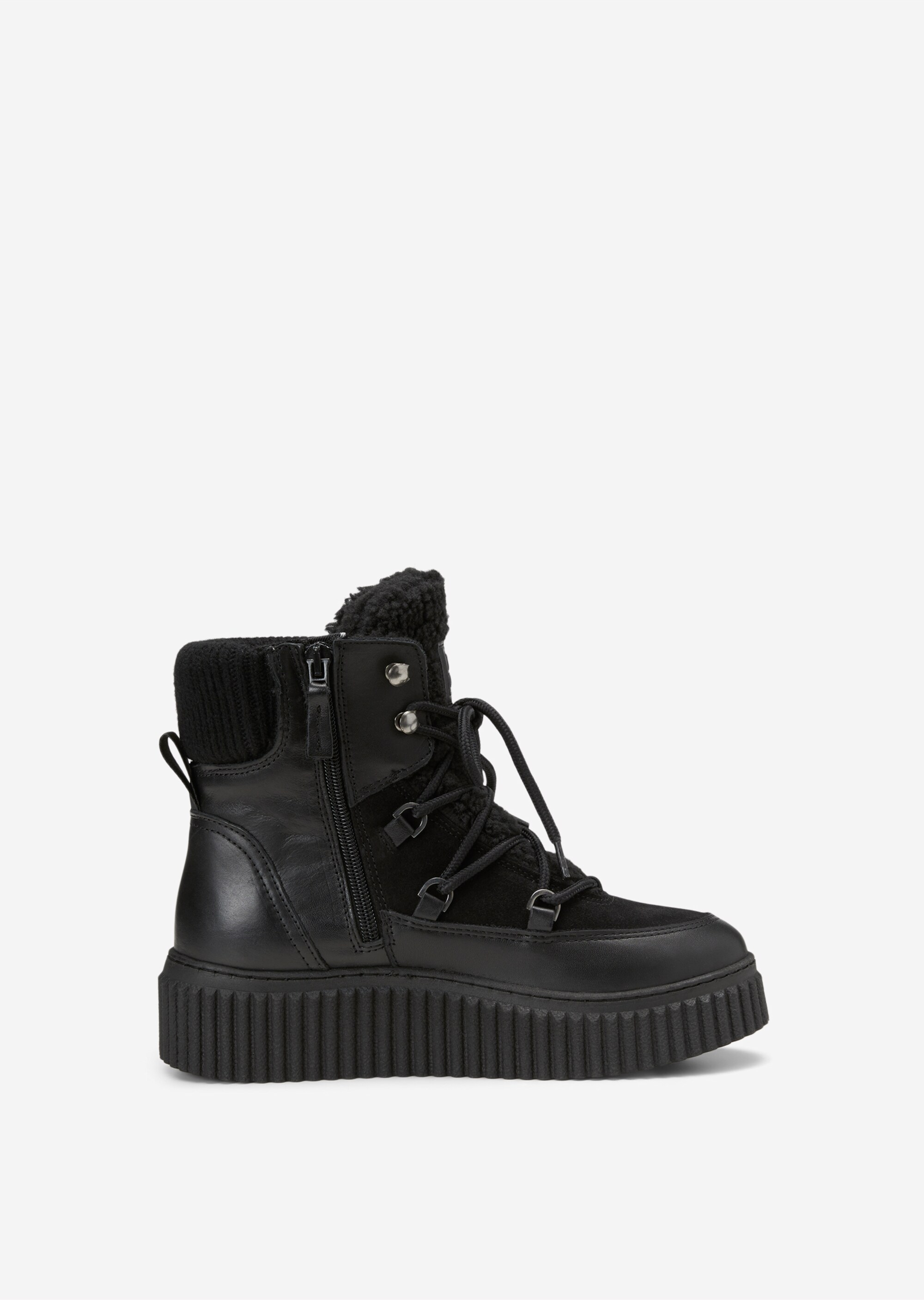 Schnürstiefel aus Leder-Textil-Mix