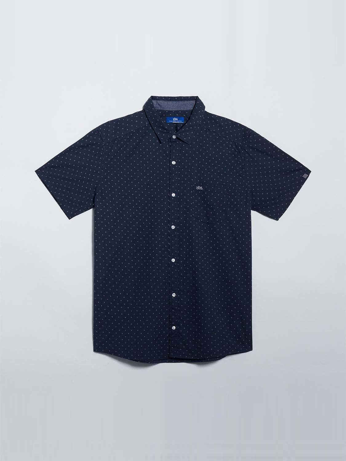 Chemise Homme Manches Courtes Micro Motif bleu marine