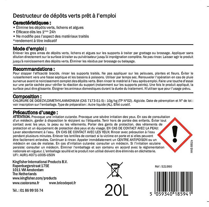 Destructeur de dépôts verts Diall 20L