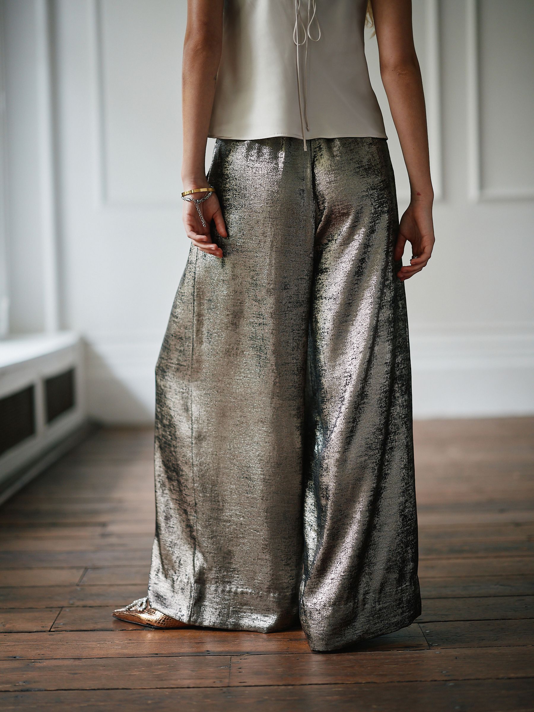 Champagne-goud - Metallic Broek met zeer wijde pijpen