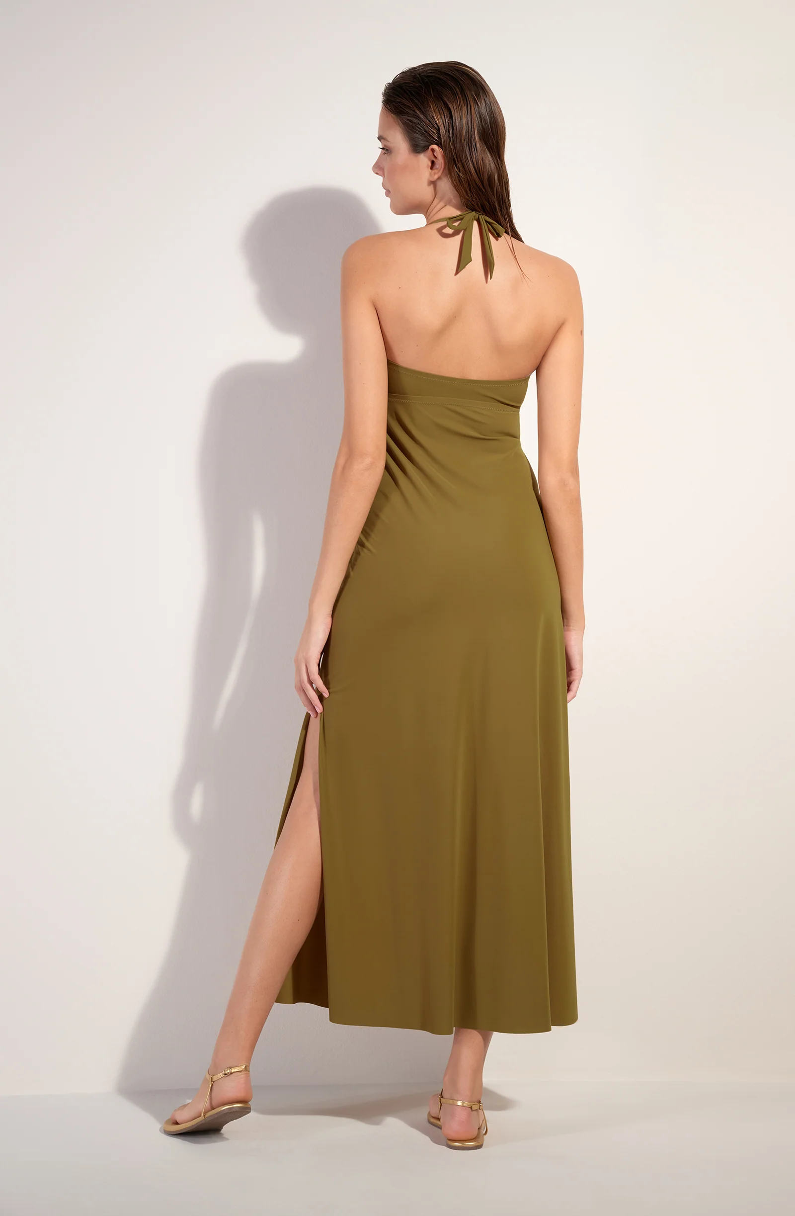 reine Robe longue bustier en voile extensible bronze Bronze