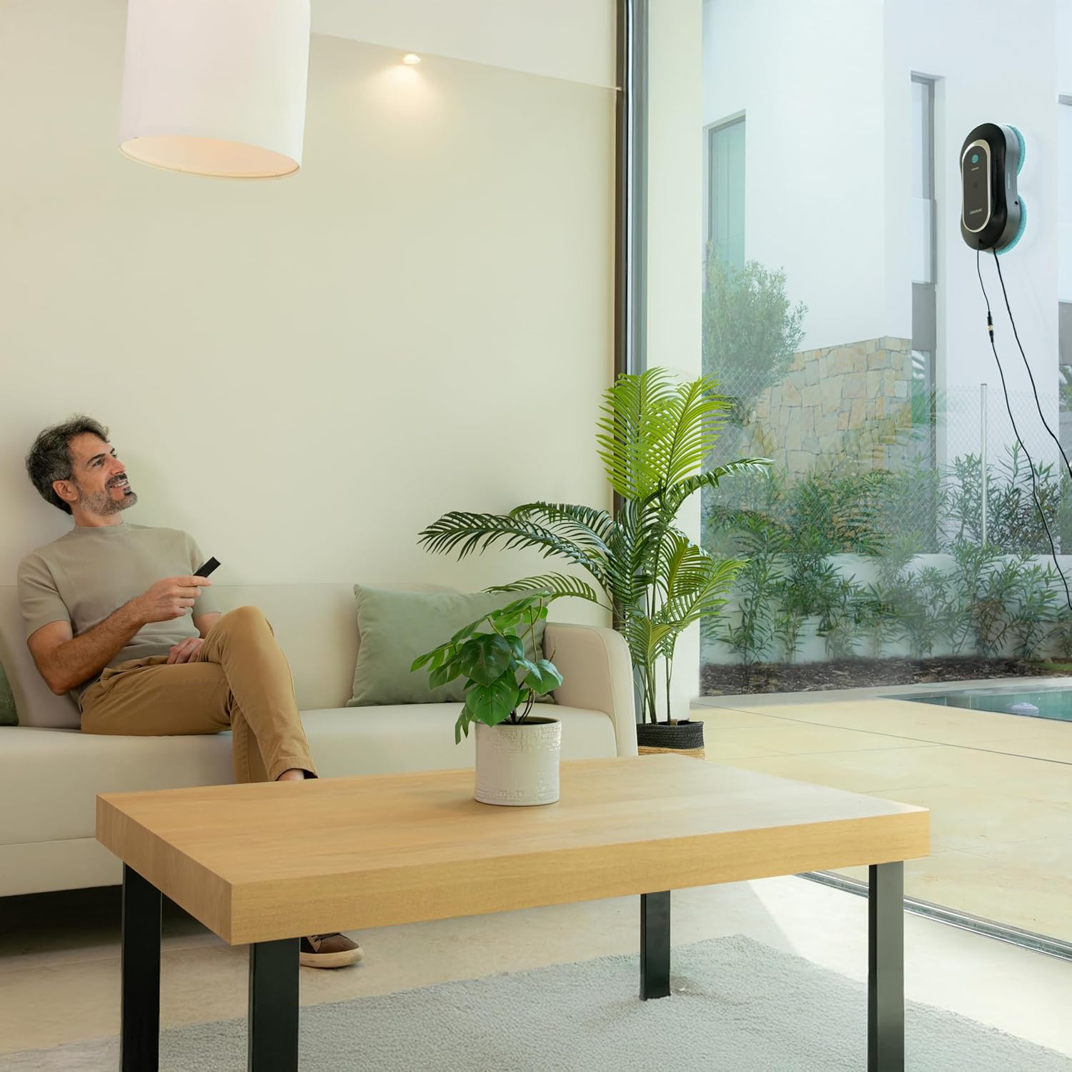 Cecotec Robot Fensterreiniger Conga Windroid 1090 Double Spray Connected 3in1; Sprüht, reinigt und trocknet, Doppelspray, APP, Fernbedienung, 8Modi, Aktionsradius 7,5m, Sicherheitskordel, Reinigungsse