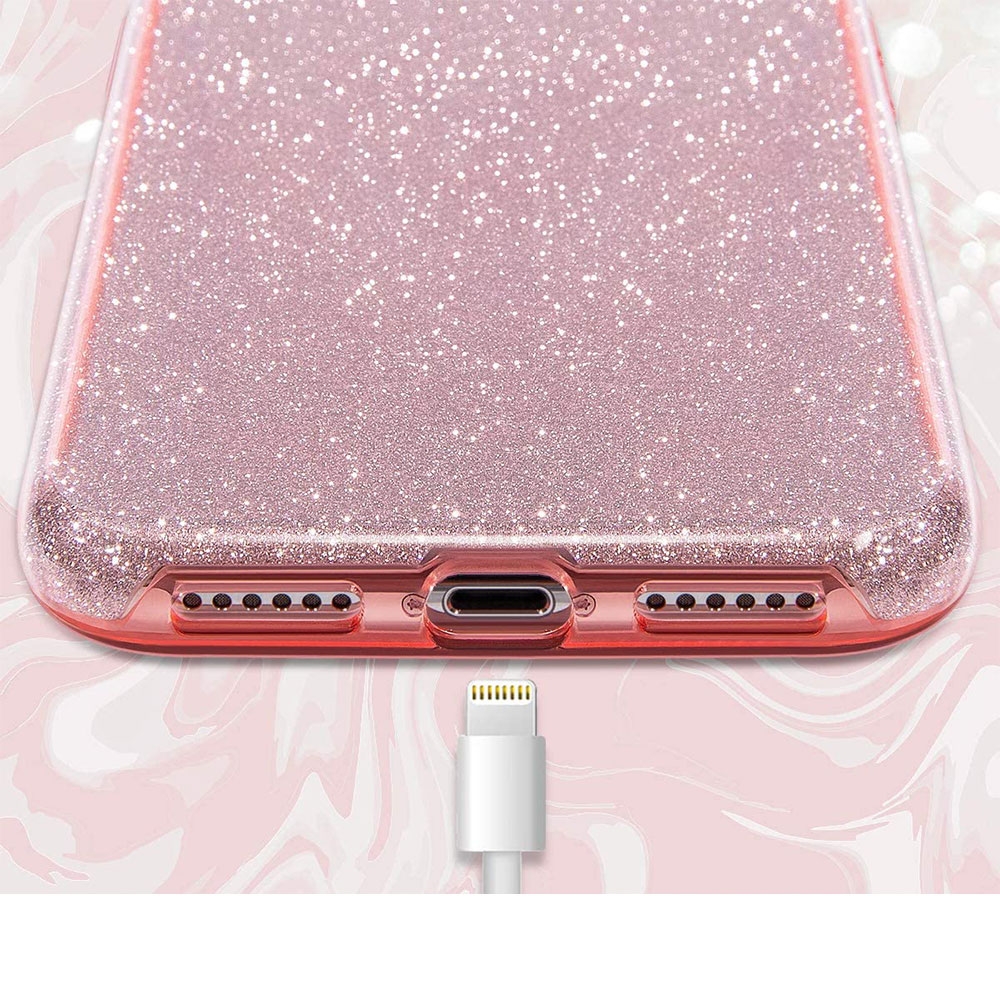 iPhone SE (2022/2020) / 8 / 7 Gummi Hülle   Hard Cover im Glitzer Design - Roségold
