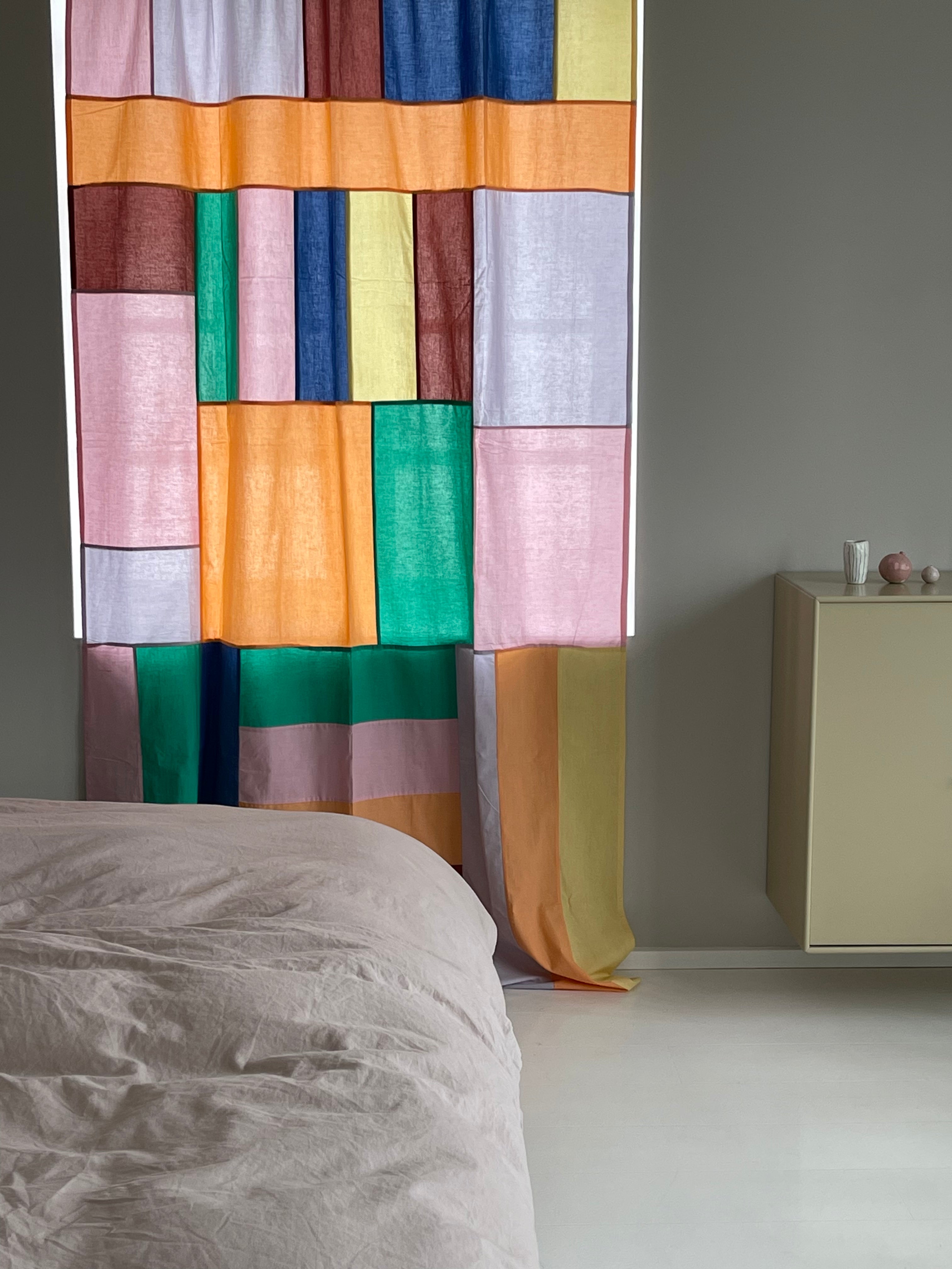 Jou Quilts  Pojagi gardin med stropper, Multi - 140x250 cm.