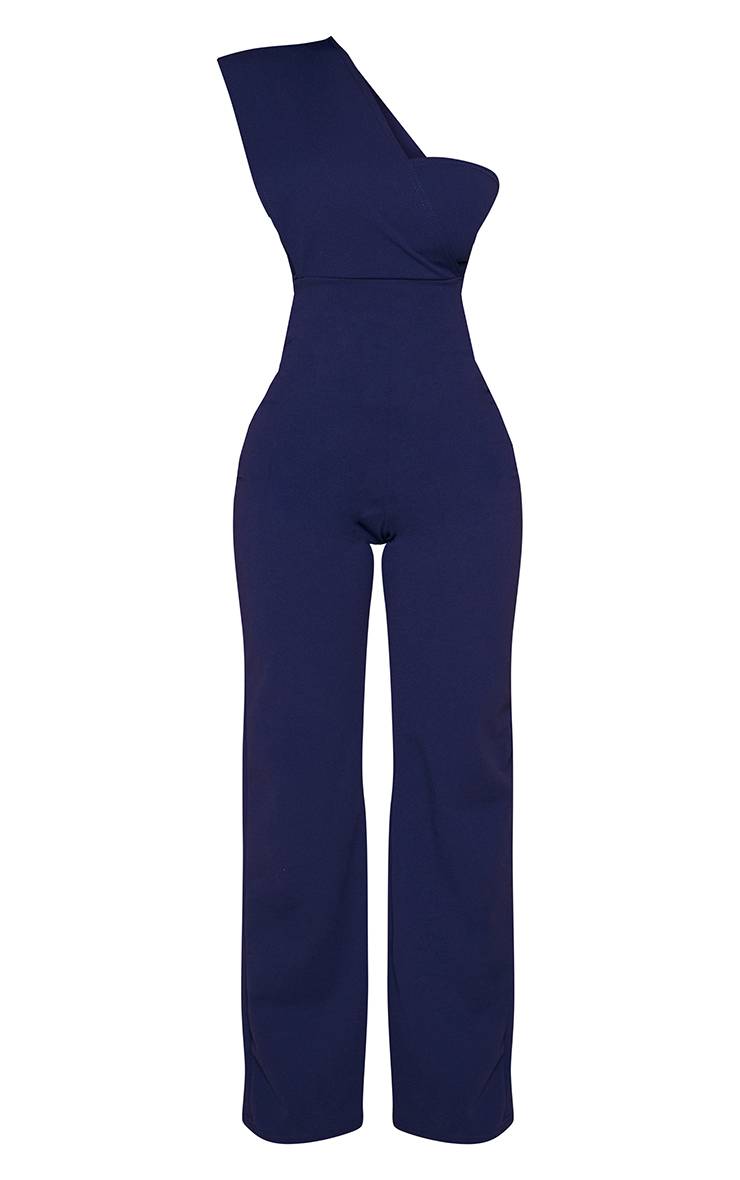 Bleu Marine Combinaison Drapée Asymétrique Petite