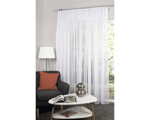 Gordijn met plooiband Sablio uni wit licht glanzend 175x450 cm