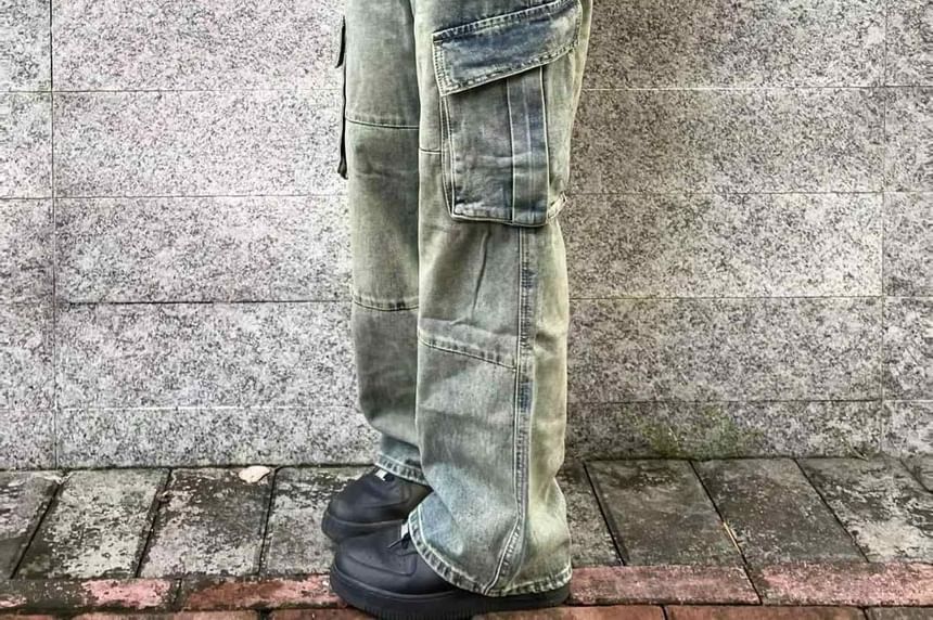Adotuiastic - Mid Rise Washed Loose Fit Cargo Jeans