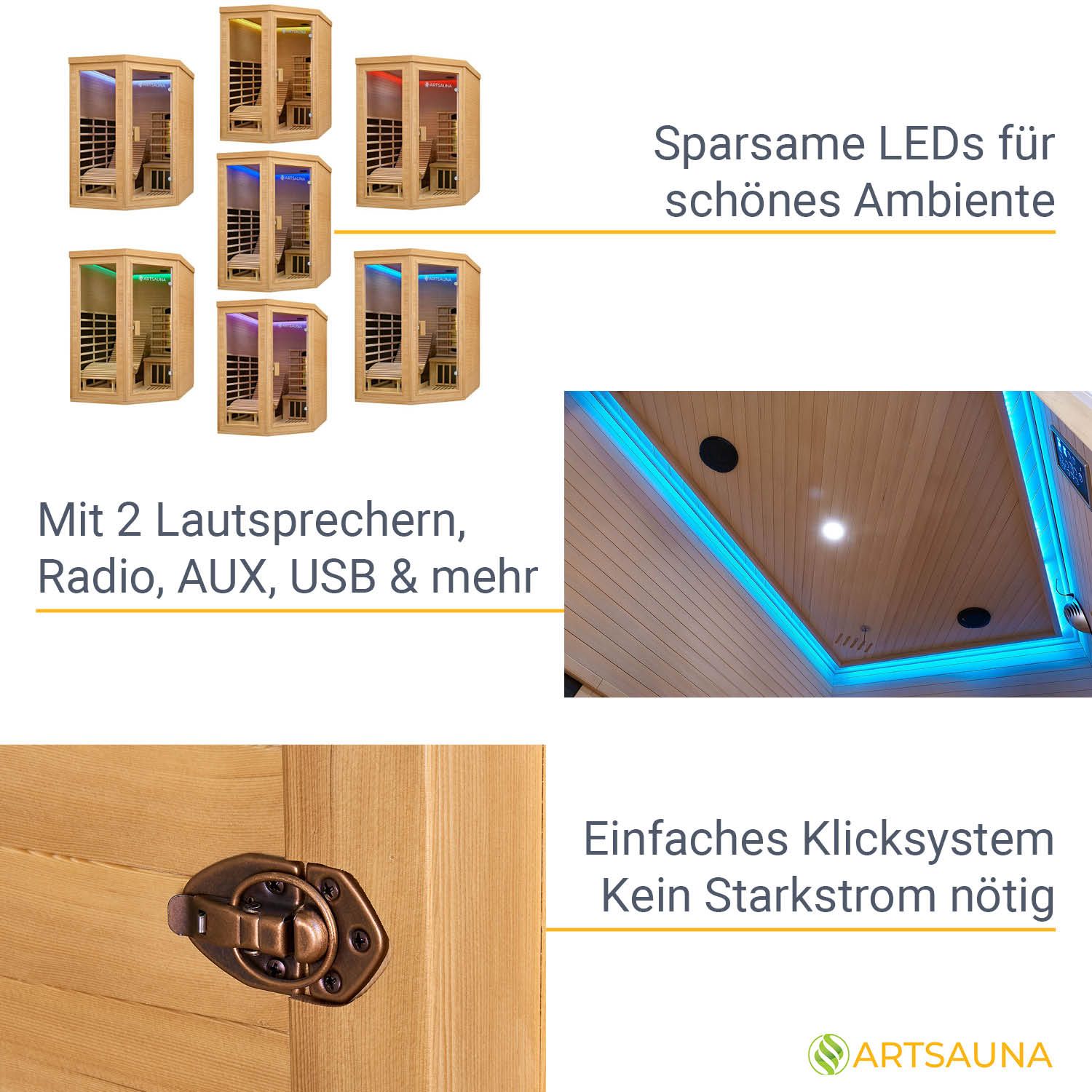 Artsauna Infrarotkabine Wärmekabine Kolding mit Triplex-Heizsystem & Hemlockholz