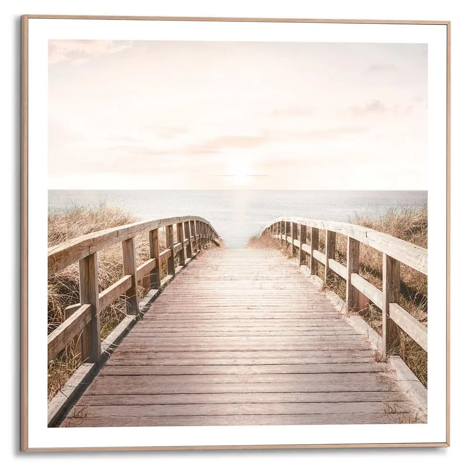 Schilderij Brug naar het strand - 50x50cm - Beige