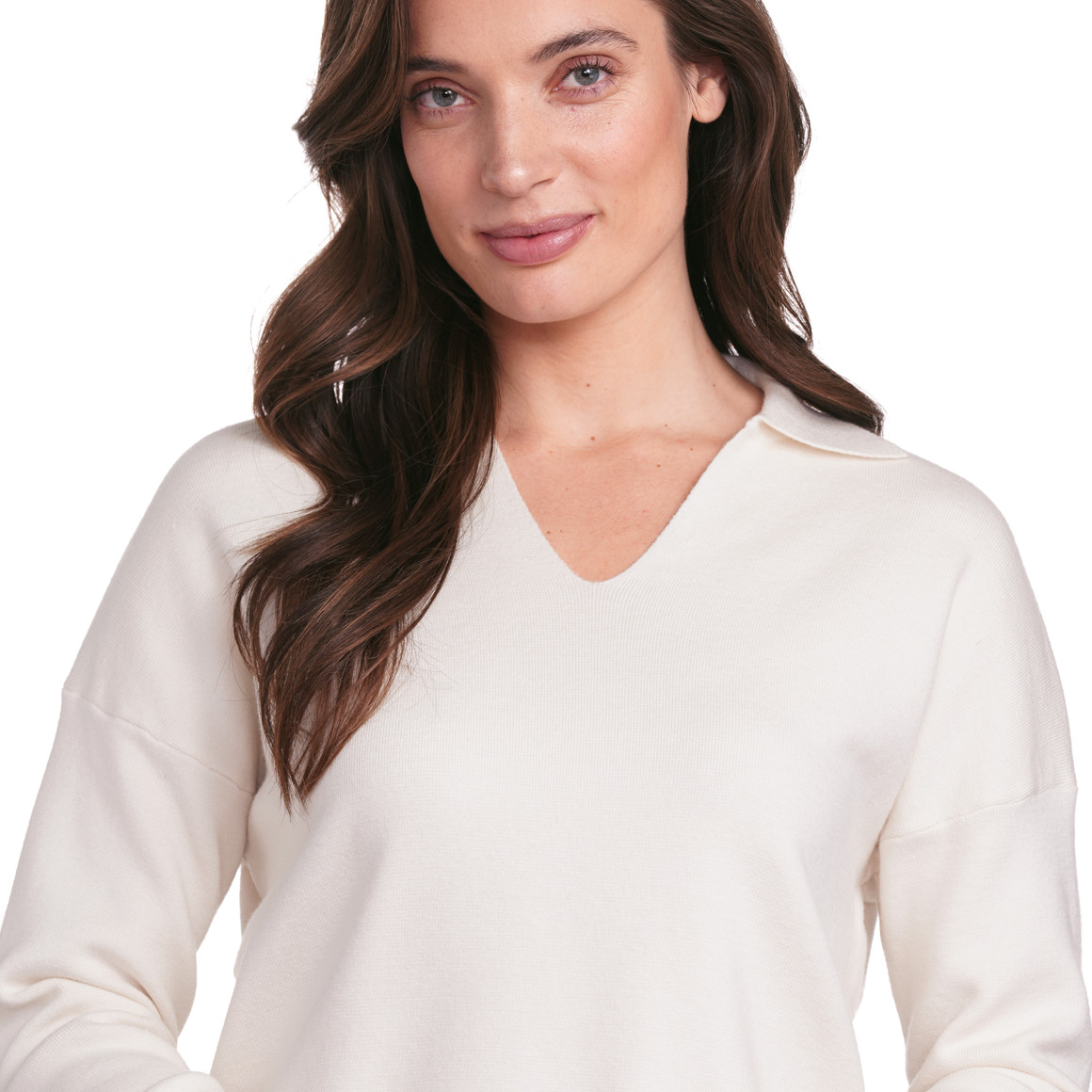 Gina Collection Damen Strickpullover mit Polokragen creme