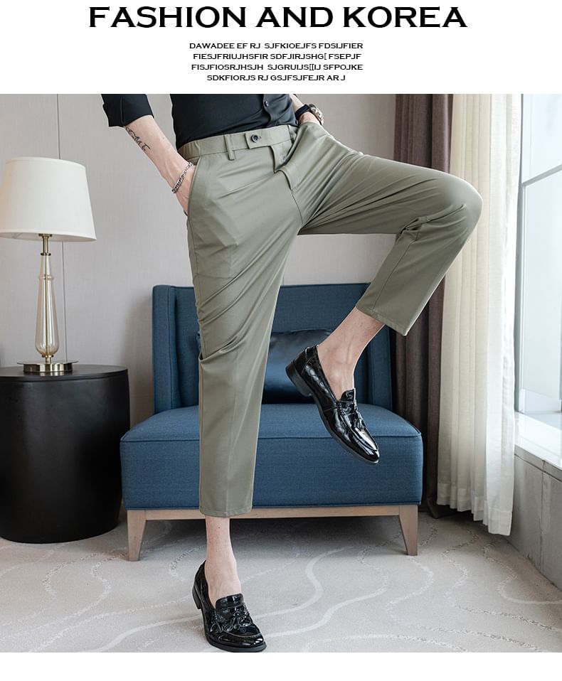 Blueforce - Mid Rise Plain Cropped Tapered Dress Pants